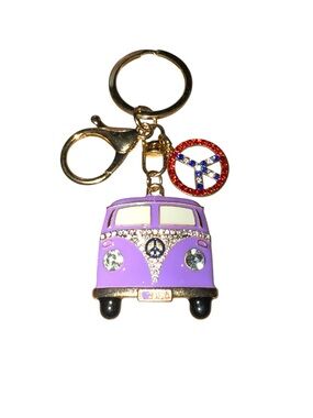 Purple Peace Van Keychain with Red Peace Charm